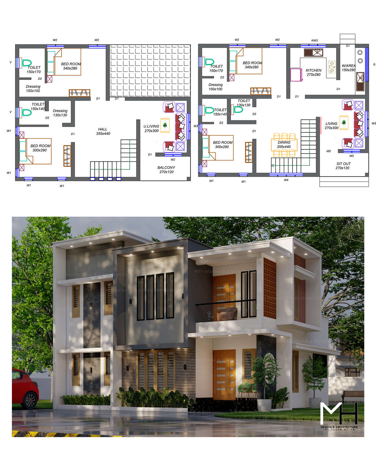 Designs By 3D CAD MH Designs Architect Malappuram Kolo