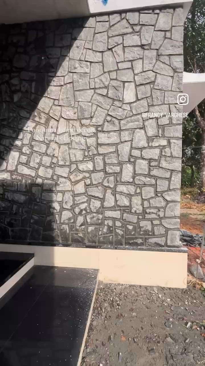 Natural rubble stone claddings 💚 site completed at mullasery thrissur 💙 #insta #reels #art #fyp #design #KeralaStyleHouse #landscape #artist #naturalstone #claddings #keralaplanners