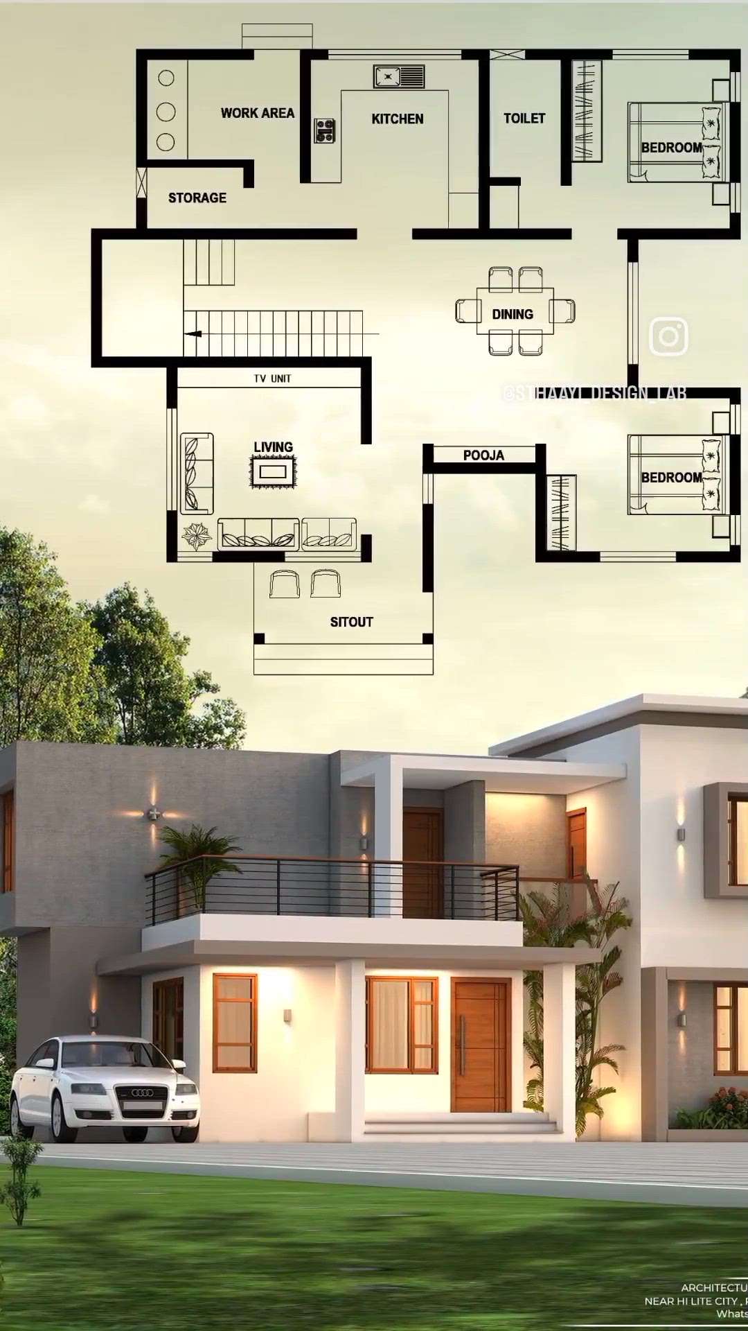 Budget Home Plan 🏡 3BHK
Area : GF - 1228 sq.ft
Area : FF -  588 sq.ft
Total : 1816 sq.ft

Ground Floor 
● Sitout 
● Living 
● Dining 
● Prayer
● 1st Bedroom attached with Dressing 
● 2nd Bedroom | C-toilet below stair
● Kitchen 
● Work area 
● Store room

First Floor 
● 1Master Bedroom Attached with Dressing and Bedroom Balcony 
● Hall 
● Open Terrace 1 front For Patio purpose 
● Open Terrace 2 Back For Laundry purpose 

.
.
.
#sthaayi_design_lab
#sthaayi #homedecor #floorplan | #architecture | #architecturaldesign | #housedesign | #buildingdesign | #designhouse | #designerhouse | #interiordesign | #construction | #newconstruction | #civilengineering | #realestate #kerala #budgethome #keralahomes