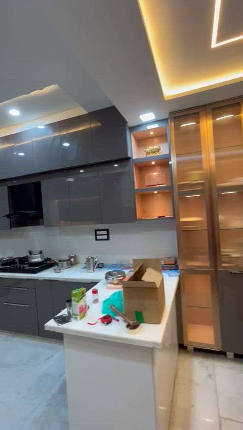 kitchen design with crockery unit
 #KitchenIdeas  #LShapeKitchen #HouseDesigns #SmallHouse #LivingroomDesigns #50LakhHouse #ElevationHome