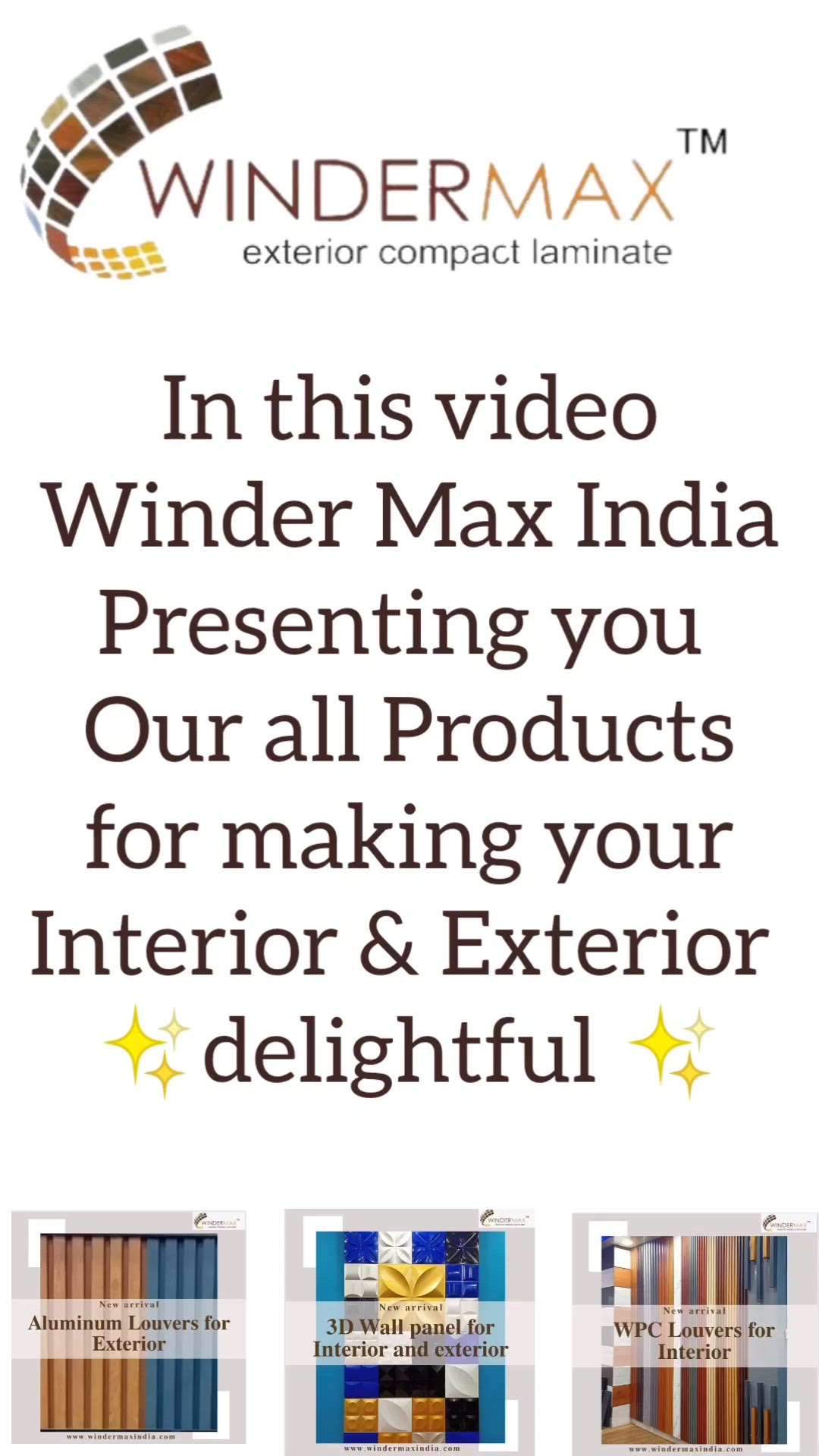 In video Winder Max India Presenting you all type of Exterior & Interior elevation product 
.
Exclusive Range of Beautiful trendy louvers for wall panelling 😍😍
.
#elevation #architecture #design #interiordesign #construction #elevationdesign #architect #love #interiorlouvers  #exteriordesign #motivation #art #architecturedesign #fundermax #interior #exterior #hplsheet #interiordesigner #elevations #drawing #frontelevation #architecturelovers #home #facade #louvers #exteriorelevation #homedecor 
. 
. 
For more details our all products kindly visit our website
www.windermaxindia.com
www.indiamake.co.in
Info@windermaxindia.com
Or call us on
8882291670 9810980278

Regards
Windermax India