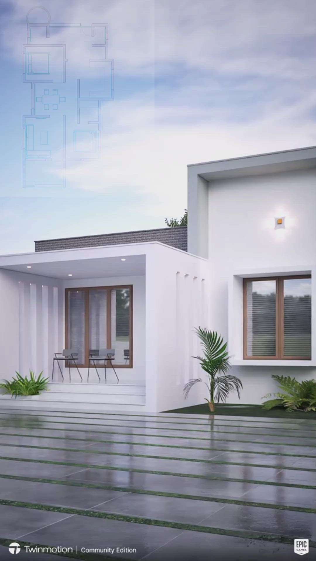 1050 SQFT • 2BHK HOUSE 
 #3d #exterior #SmallHouse #kerala #ContemporaryHouse