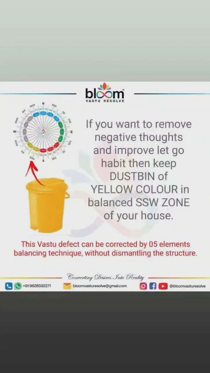 Your queries and comments are always welcome.
For more Vastu please follow @bloomvasturesolve
on YouTube, Instagram & Facebook
.
.
For personal consultation, feel free to contact certified MahaVastu Expert MANISH GUPTA through
M - 9826592271
Or
bloomvasturesolve@gmail.com

#vastu 
#mahavastu 
#mahavastuexpert
#bloomvasturesolve
#anxiety
#चिंता
#dustbin
#negativethoughts