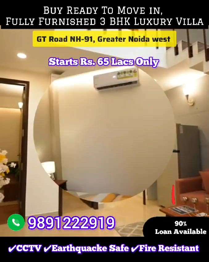 Buy ready to move in 3Bhk Luxury villa GT Road
price 65l ac