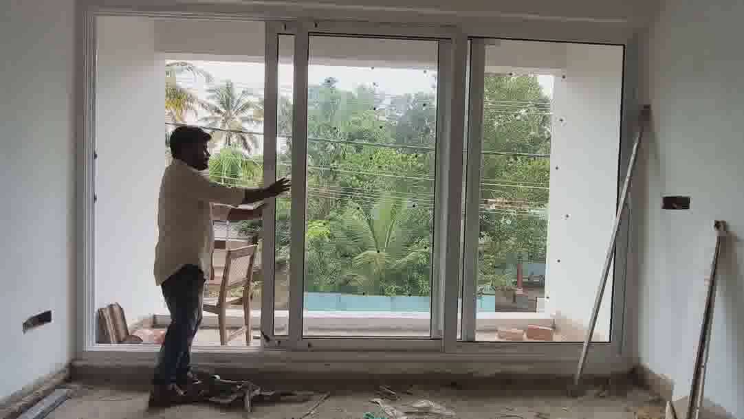 Aluminium sliding door
#ongoingproject 
#residencedesignkerala 
#SlidingDoors #AluminiumWindows #architecturedesigns #tropicaldesign