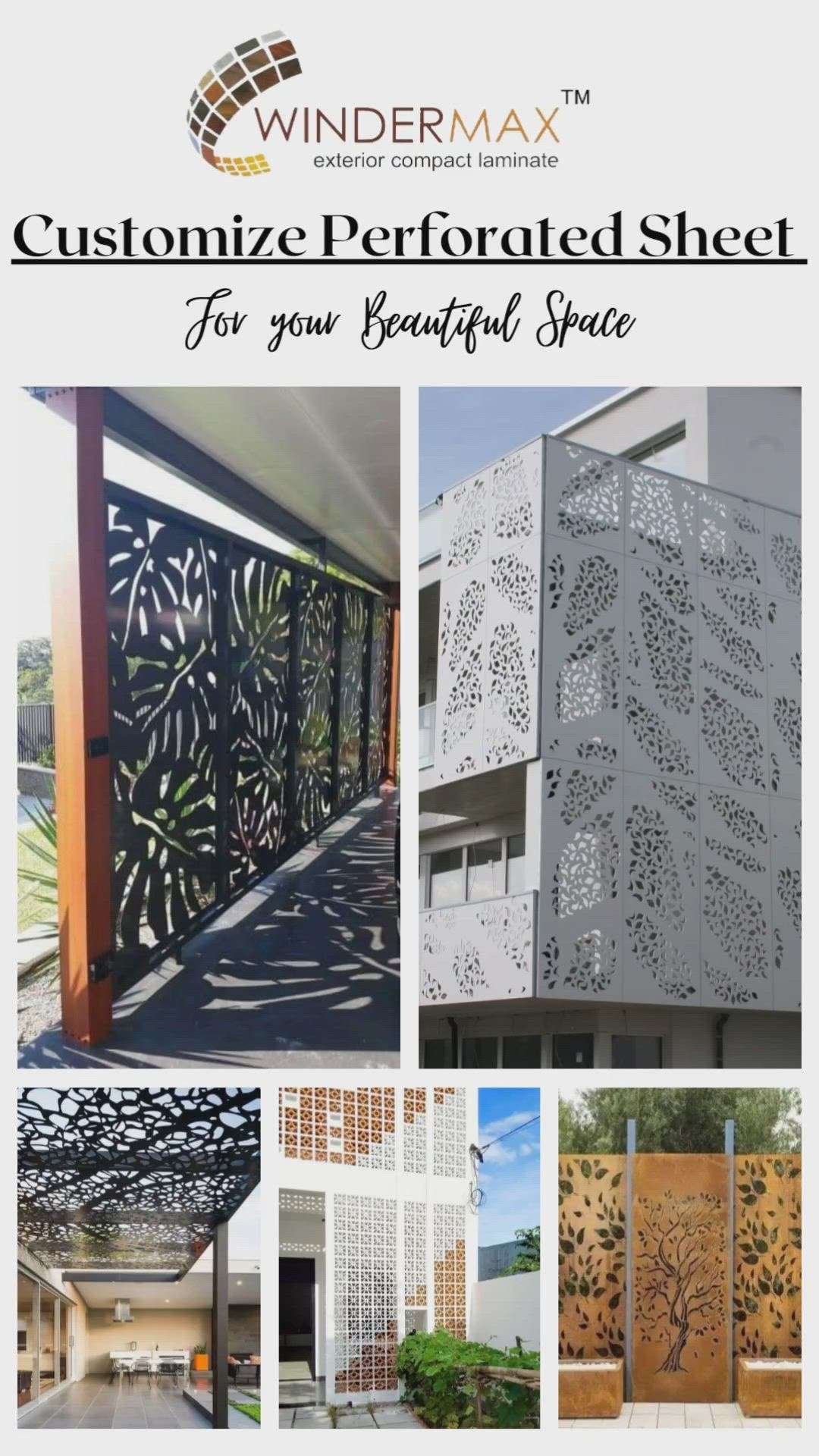 Customize Perforated sheet for your beautiful space 
.
Interior and exterior products available in wholesale prices  

Our Product details 

Metal exterior wall cladding
HPL High pressure laminate
ACL Aluminum composite louvers 
Solid aluminium louvers
WPC louvers
Wall FINs 
ACP Aluminium composite panel
ACP/HPL Colour rivets
Shed fabrication 
.
.
#cnc #homeelevation #manufacturing #building #engineering #homedecor #architect #sheet #cncmachine #design #interior #exterior #fabrication #cncrouter #perforatedsheet #cncmachinist #tools #metalworking #cncmill #metal #lasercutting #welding #machine #laser #cncwoodworking #elevation

For more details our all products please visit websites
www.windermaxindia.com
www.indianmake.co.in 
or call us on 
8882291670 9810980278

Regards
Windermax India
Regards
Windermax India