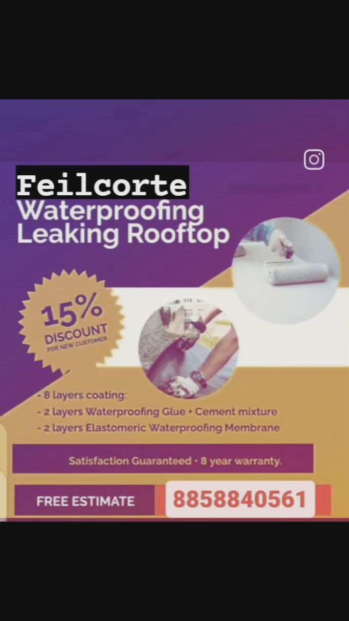 Roof waterproofing Elastomeric  Fibre mesh Liquid Rubber Treatment Searvice 8858840561  Feilcorte waterproofing solution Deals in various type of Wark, Roof, Balcony, Kitchen, Bothroom, Basement, And etc Delhi India
 # #