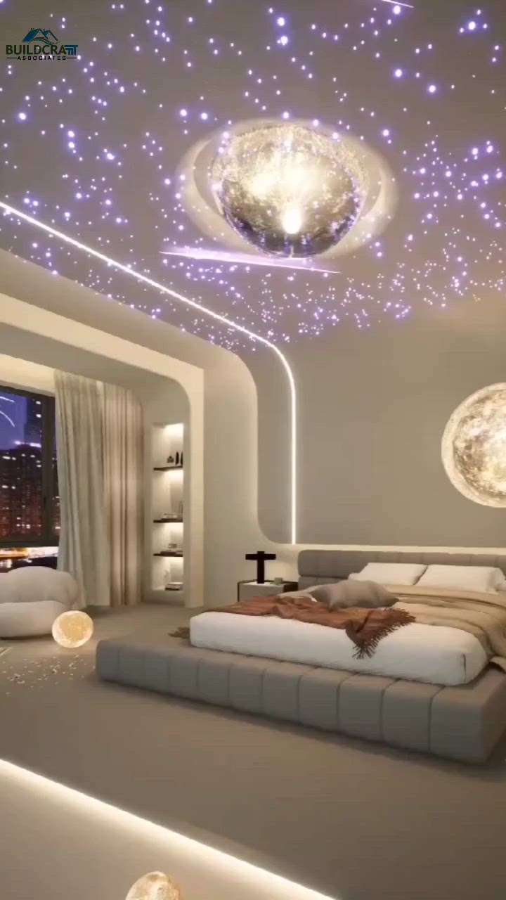 Indulge in Moonlit Luxury with Build Craft Associates. Your bedroom, a canvas of cosmic dreams. 🌙✨ #MoonStarMagic #LuxuryLiving  #Buildcraftassociates #luxurybedroom