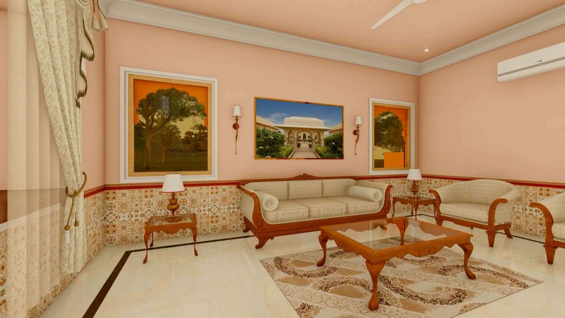 Traditional rajasthani living room interior design
 #TraditionalHouse  #LivingroomDesigns  #rajasthani  #interiordesign   #haveli  #houseinterior  #walkthrough_animations  #renderingservices   #architecturedesigns  #Architectural&Interior  #udaipur_architect