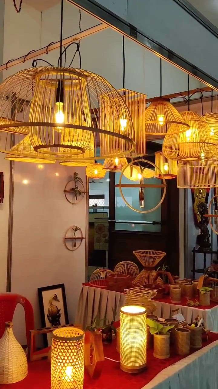 Storoot bamboo lights in an expo
 #bamboo #InteriorDesigne #handmade #bamboointerior