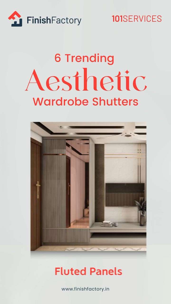 6 Trending Aesthetic Wardrobe Shutters 👇🏻

Fluted Panels
Laminate
Moulding
Rattan
Louvers 
Flutted Glass


For more tips, follow Finish Factory!

📞: 8086186101



 #finishfactory  #101services  #home  #dream  #wardrobe  #wardrobeshutters  #trending  #explore
