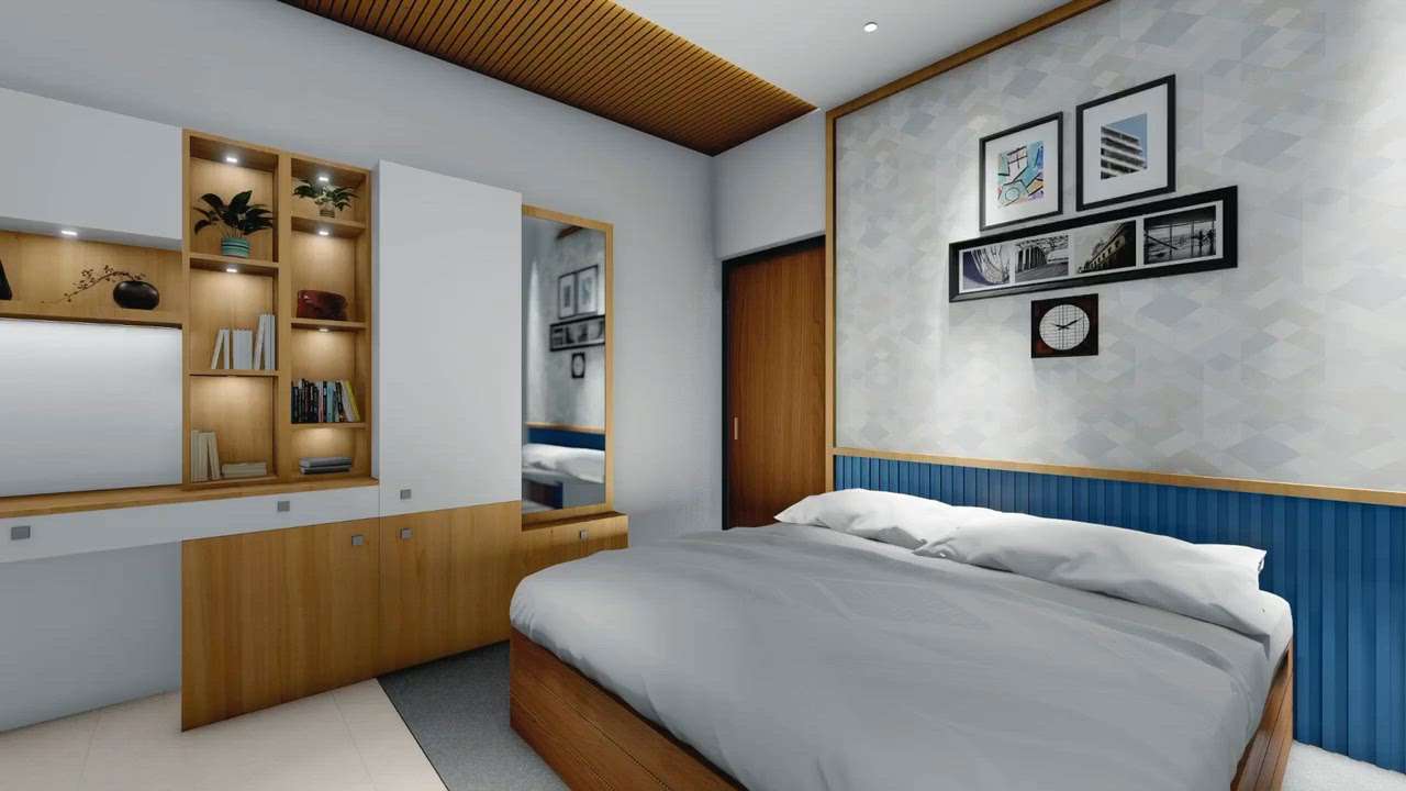 Simple bedroom design  #WardrobeDesigns  #studytable #headrest_