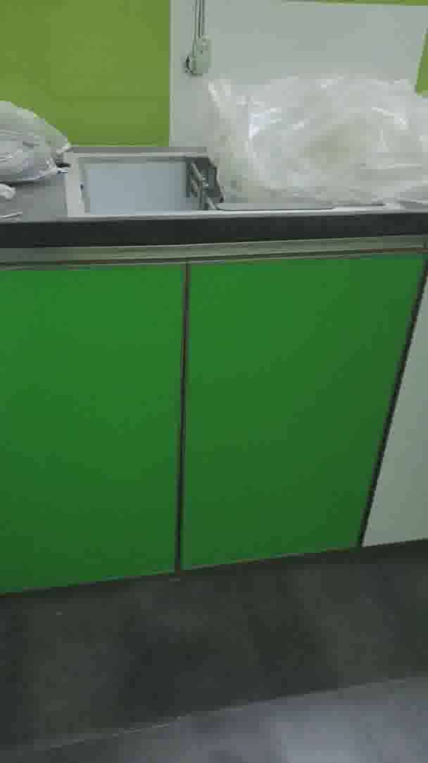 green and white modular kitchen