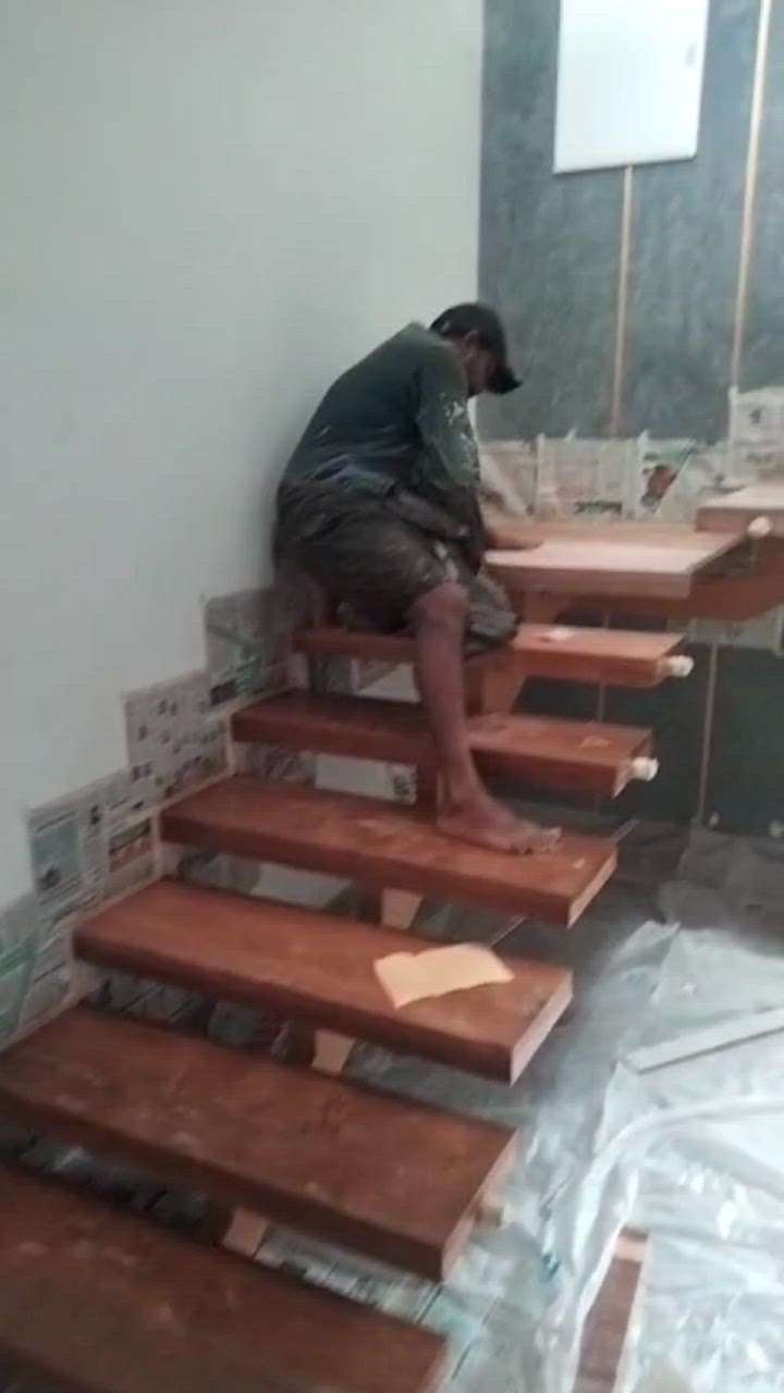 stair case  polishing (Teak wood)