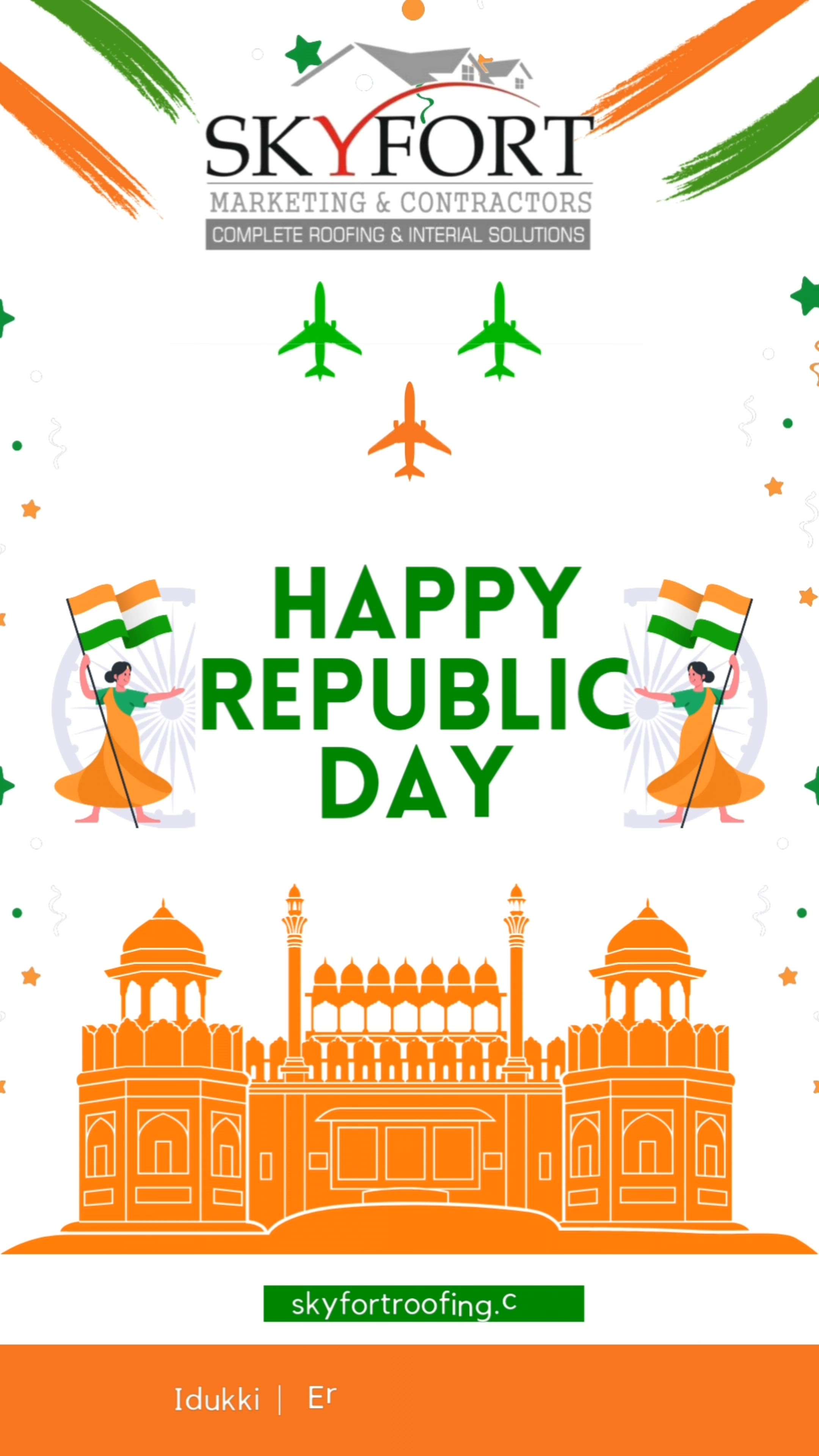 🇮🇳 HAPPY  REPUBLIC  Day 🇮🇳

Contact :-
@skyfortroofing

🌏 skyfortroofing.com

📞98471 90501

  94967 69501

  9072310416 (Office)

📩info@skyfortroofing.com

#roofing #rooftop #roofing contractor #roofingcompany #roofingservices #roofingsolutions #roofingkerala #ernakulam #kochi #perumbavoor #kerlaroof #keralaroofing #keralanewhome #newconstructionhomes #newconstruction #keralaconstruction #sky #Skyfort #skyfortroofing #allkerala #all #keraladelivery #alldelivery