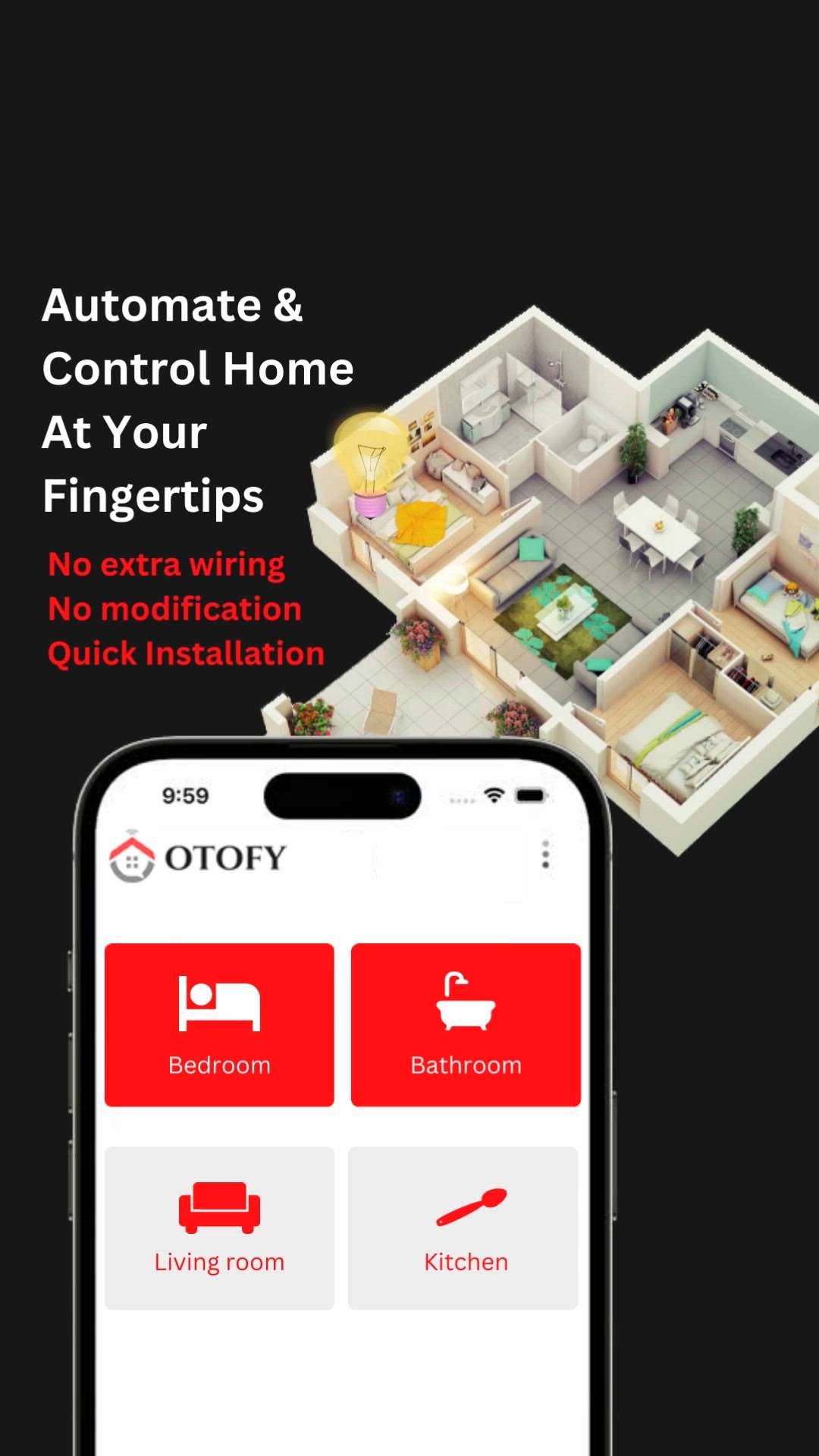 Automate your 🏠home & control all home devices from your 📱Mobile.
:
🛠️Quick Installation - No extra wiring - No modification
:
OTOFY PROUDLY MADE 796+ SMART HOMES AND NOW IT'S YOUR TURN.
:
📞Tel:+9196252 28187 & follow us : @otofy.life
:
Follow Us:-
Instgram - https://lnkd.in/g5g2F2J5
Facbook - https://lnkd.in/gV2Dy_Ut
Linkdin - https://lnkd.in/gcQimCFq

#SMARTHOMEAUTOMATION #alexahomeautomation #home #WiFi #wifiHomeAutomation #automation #control #homeautomation #okgoogle #siri #homeappliances #homecontrol #homecontrolsystems #alexa #controldevices #google #homeelectronics