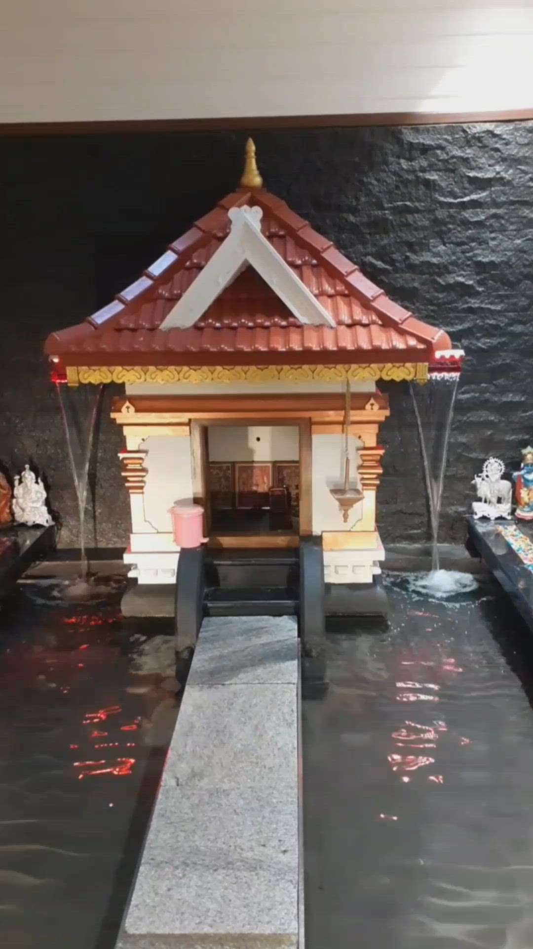 # Indoor Prayar Room with Koipond Including Waterfall Concept