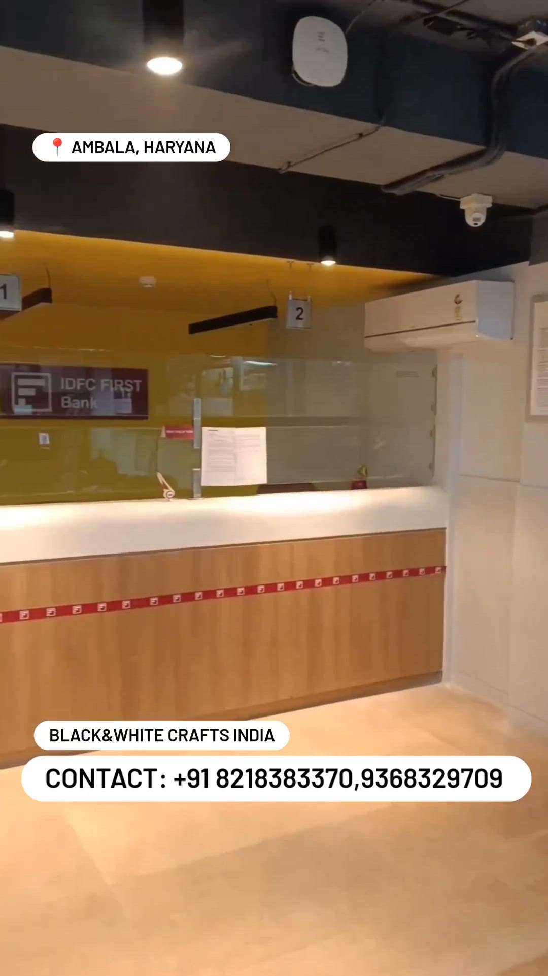 Black&White Crafts India
📍IDFC Bank, Branch Ambala (HR)
#interior #interiorsite #interiorexecution #interiordesign
.
.
.
well-designed Home, Office and Showrooms are not just about convenience or practicality, but also about style and personality.
At B&W, We understand the value and the worth of our clients, hence we provide them with state-of-the-art designs to execute that are both functional and luxurious at the same time.
.
.
.
Contact (WhatsApp): (+91) 9368329709, 8218383370
Follow us for more: @bnwcrafts 
#home #homedecor #decor #interior #interiordesigner #modular #showroom #office #interiorexecution #handicrafts #handicraftsofindia #wood #steel #horn #bone #leather #bnwcrafts #interiorsite #delhi #noida #gurgaon #mumbai #pune #jaipur