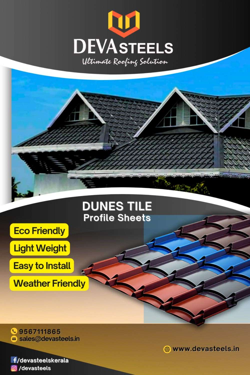Bring ultimate beauty to your home by choosing 'DUNES' tile sheets..

✅ High quality
✅ Durability
✅ 100 + options
✅ Alu zinc & Aluminium
✅ Glossy & Mat finishes
✅ Clay / Shingle patterns
✅ Make : JSW & JINDAL

#MetalSheetRoofing #tileroof #tilesheet #aluminiumroofing #SteelRoofing #jswroofingsheets #jindalroofingsheets
#RoofingIdeas #RoofingDesigns #roofingexpert #RoofingDesigns