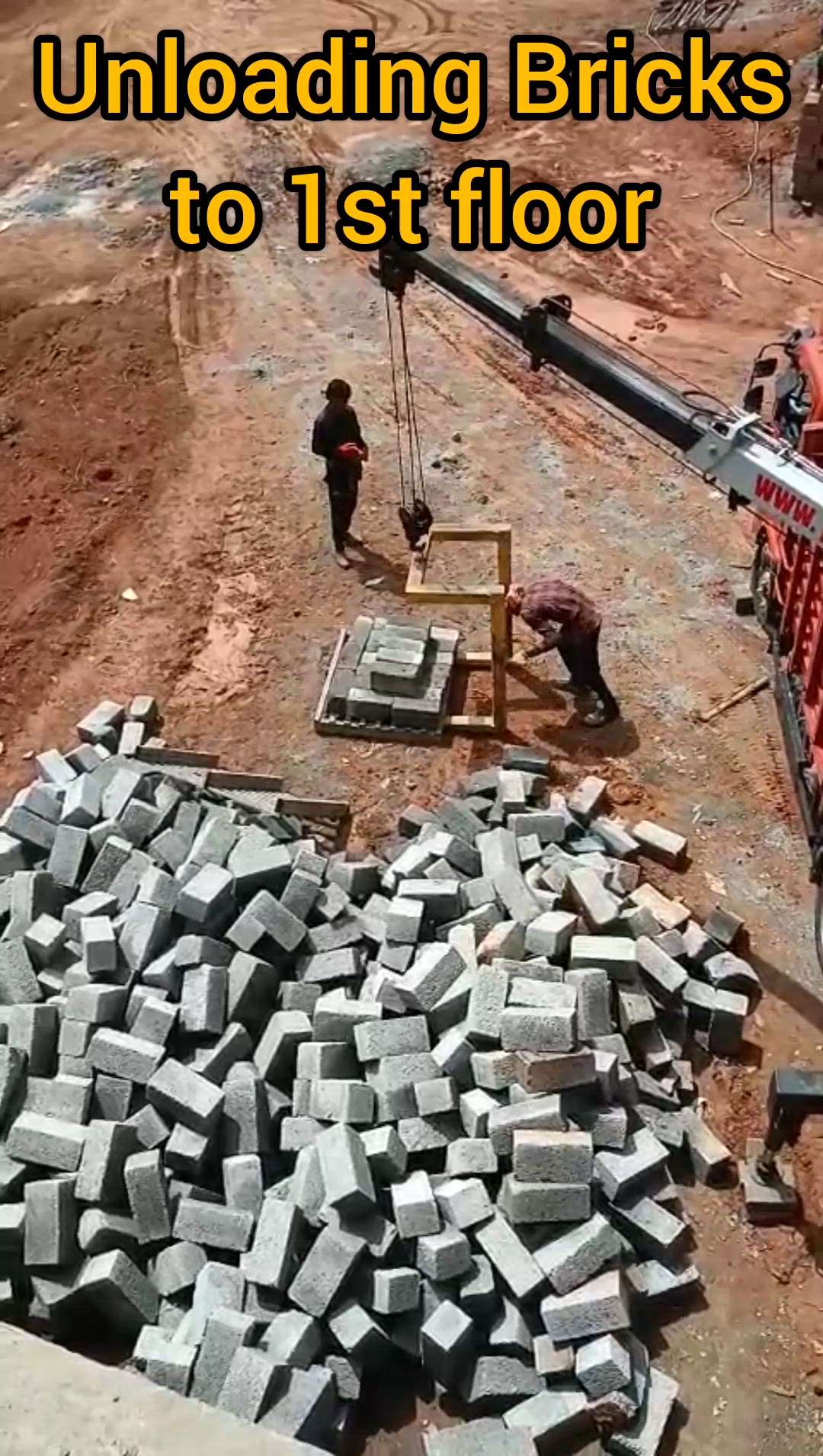 unloading bricks to 1st floor with crain
