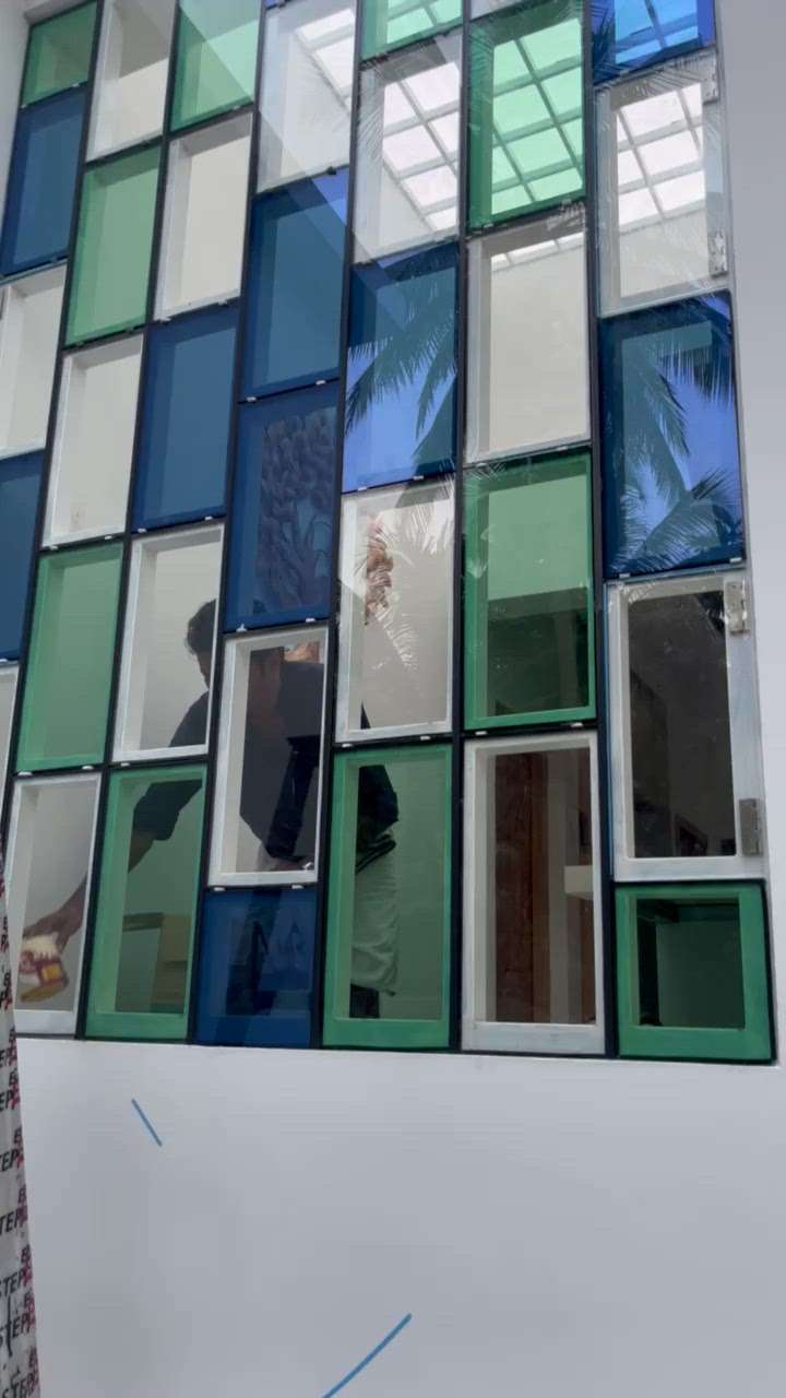 Out door Curtain wall system richly decorated with tinted colour glass  for reading room #curtainwall #tintedglass #colourglass #glazing #ventilation