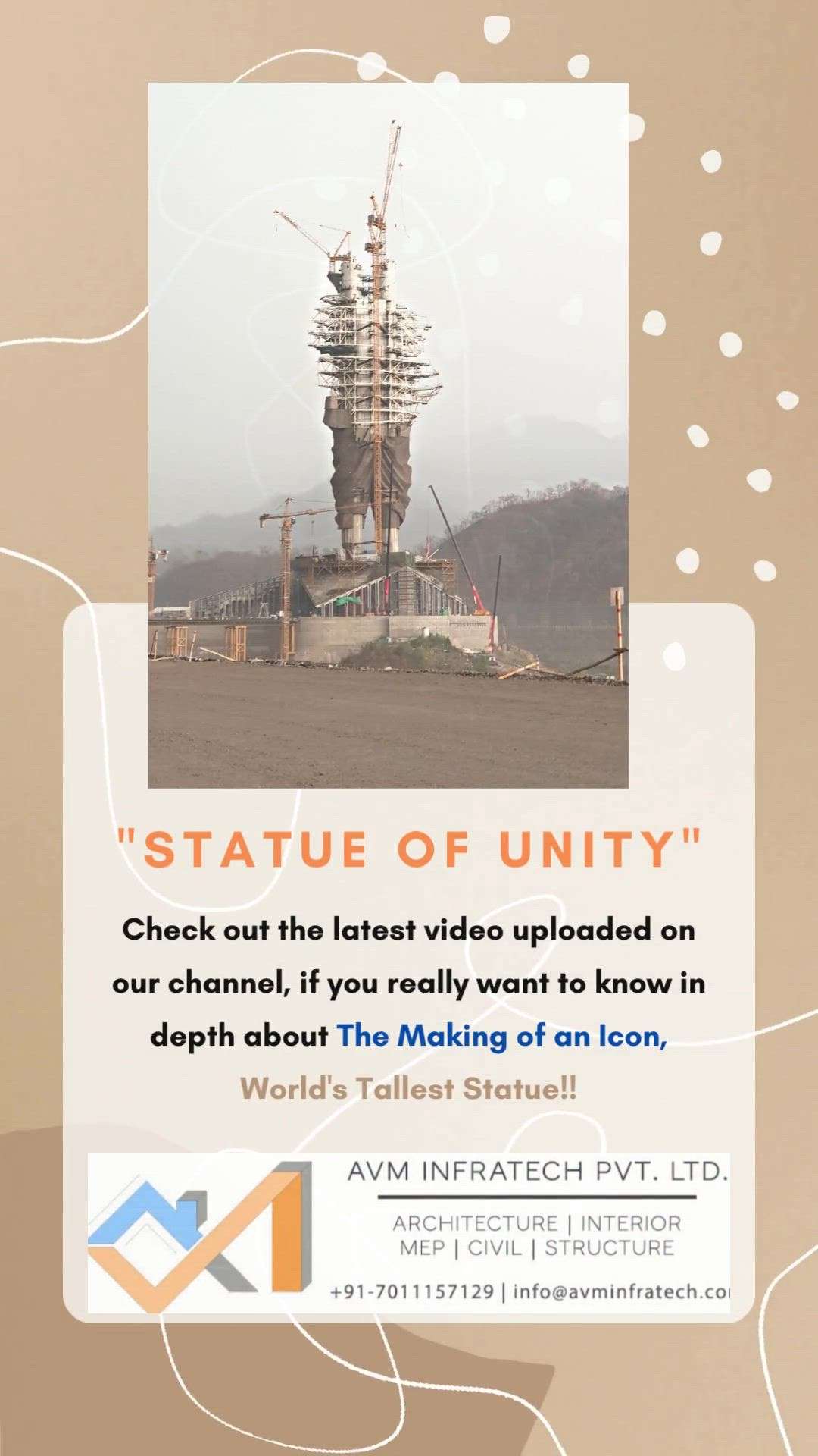 Are you really interested in knowing The Making of an Icon? Let's check it out from the Architect worked in Statue of Unity.
Link: https://youtu.be/32dckrCCrm4


Follow us for more such amazing updates.
.
.
#statue #statueofunity #statueofequality #unity #runforunity #unitymarch #nationalunityday #worldtalleststatue #tallest #talleststatue #largest #varodara #gujarat #kevadia #sardar #sardarvallabhbhaipatel #birthanniversary #pmmodi #narendramodi #primeminister #people #engineering #engineeringmarvel #marvel #architect #architecture #vibes #architectural #civil #construction