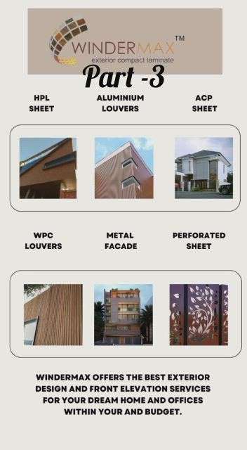 Dear Sir/Mam 
We are a leading Manufacturer and Services provider  our company Provide complete  customized  metal items and front elevation solution to the customer requirement of Metal Laser Cutting grills Building Elevation, Partition Grills, Stair Railing , Balcony Railing and man door and other Home Decorative Items.
Our Product details 
#Metal exterior wall cladding
#HPL High pressure laminate 
#ACL Aluminum composite louvers 
#Solid aluminium louvers
#WPC louvers
#Wall FINs 
#ACP Aluminium composite panel
ACP/HPL Colour rivets
For more details our all products please visit websites
www.windermaxindia.com
www.indianmake.co.in 
or call us on 
8882291670 9810980278
Regards
Windermax India #HPL  #exterior_Work  #aluminiumlouvers  #acl  #Pvc  #wpc  #wpcpanel  #MetalSheetRoofing  #metalelevation