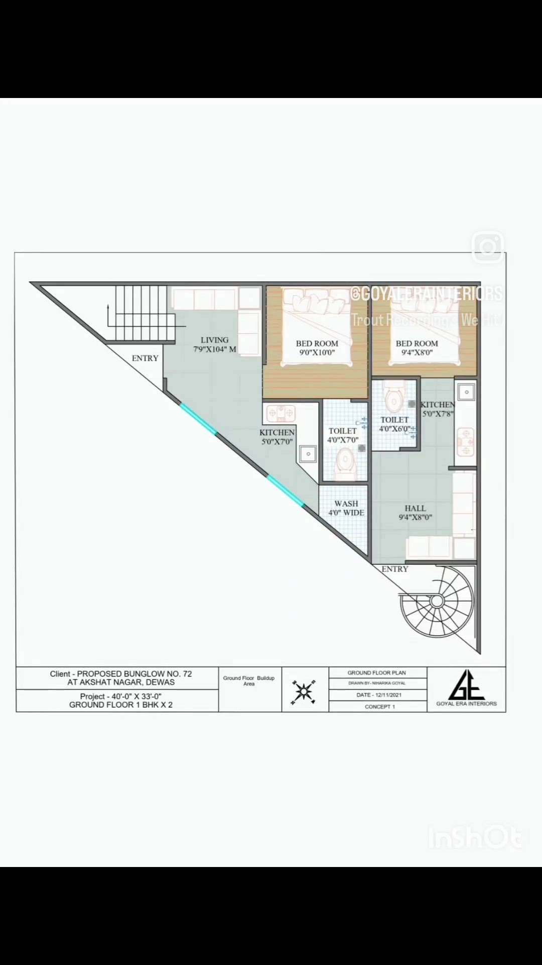 Dewas Triangular Plat planning and elevation design... #HouseDesigns  #FloorPlans  #ElevationDesign #1BHKPlans #triangularplot #belledreamers🏡 #goyalerainteriors🏡