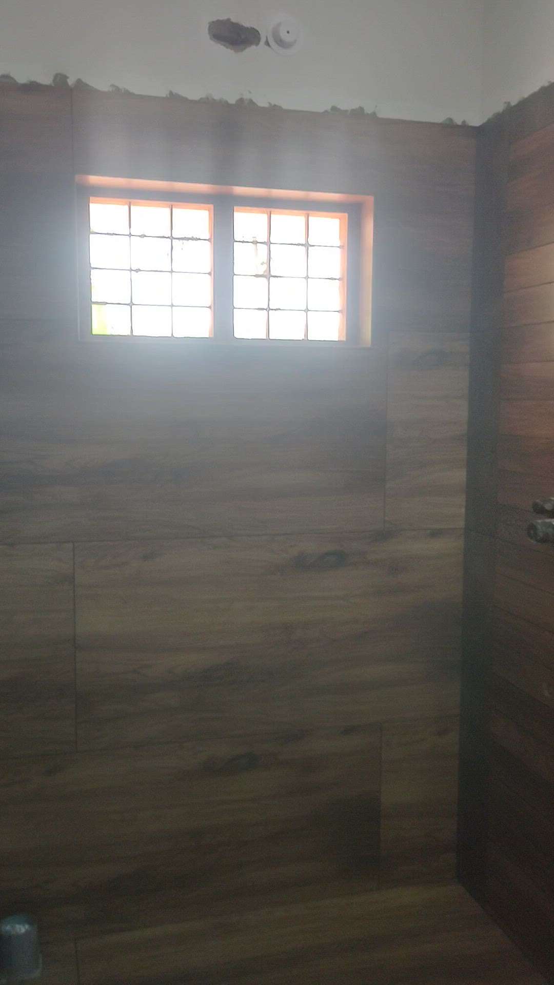 4×2  semi mat wood finished tile  and dark grey tile bathroom works