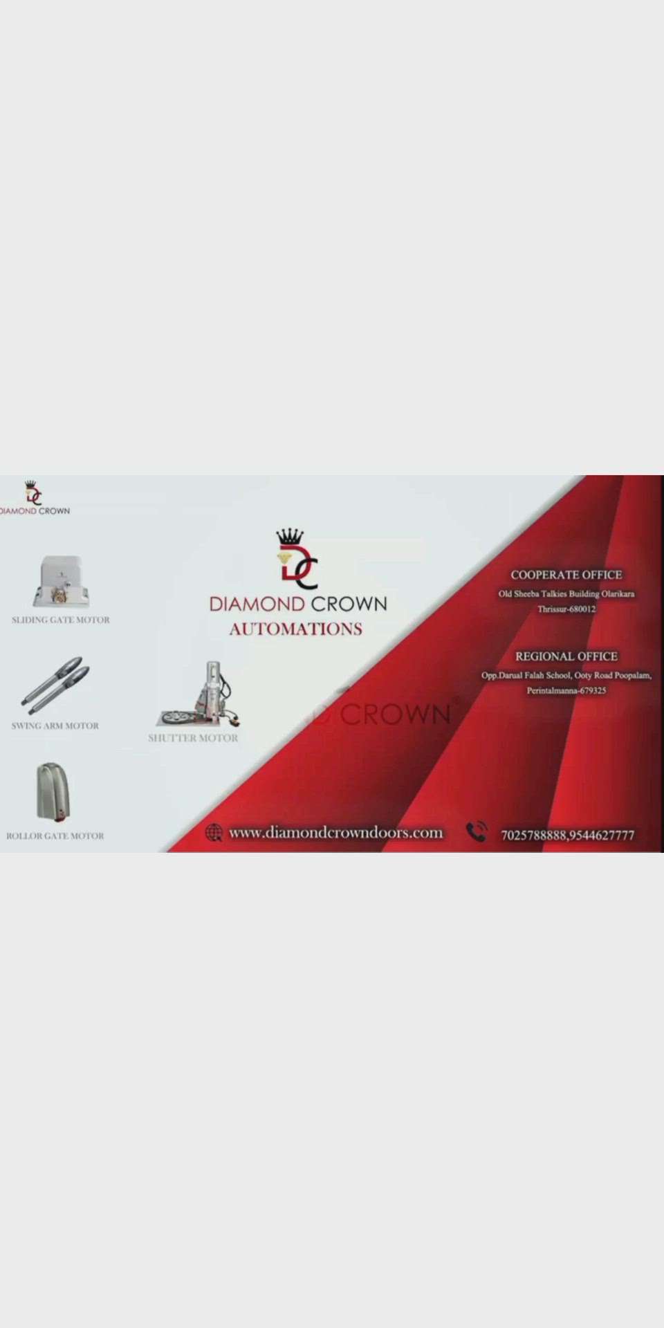 Gate Automation Services...
Get in touch with Diamond Crown for the most modern gate automation technologies. 
For more details contact: 09142777762 , 7025117777, 7025788888, 9544725583
#diamondcrownautomation #automaticgate #swinggate #remotegate  #homeautomation #crownmarketing #slidinggatemotors #slidinggate #moderndesign #beautiful #smarthome #home #interiordesign  #keralagram #keralatourism #keralagodsowncountry #keralam #entekeralam #keralaattraction #kerala360 #keralagallery #keraladiaries