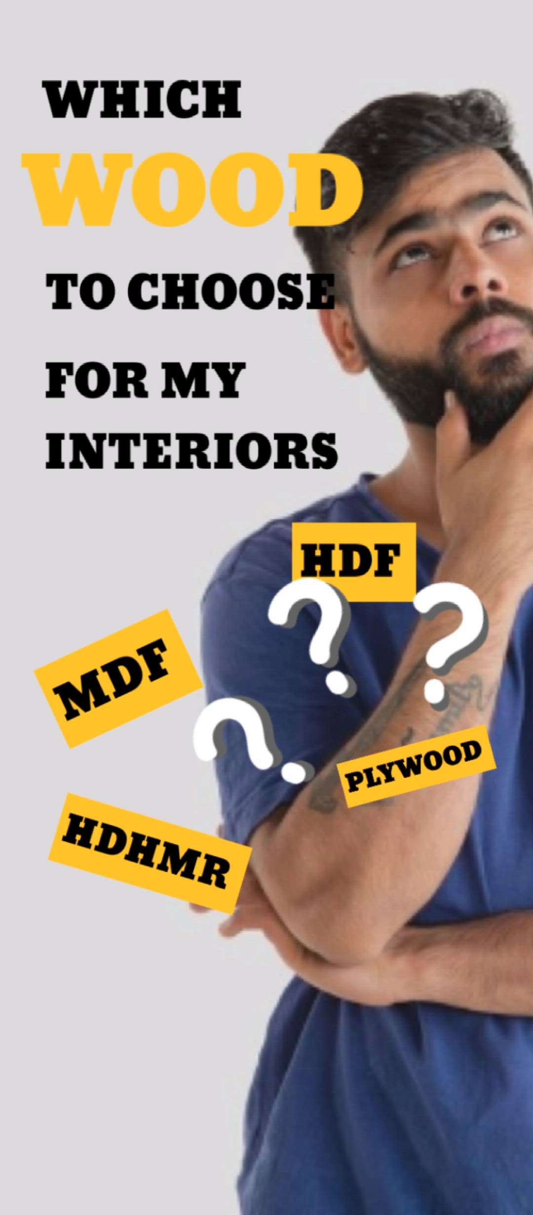Which wood option should I choose for my interiors???   

 #engineeredwood  #interiordecor #MDFBoard #mdf #hdf #Plywood #HDHMR #budgethomes #woodencabinets