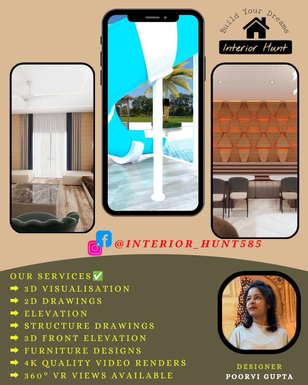 Category: Interior Designs✅
CONNECT ME ON INSTAGRAM ✅
 Our Services✅
➡ 3D Visualisation 
➡ 2D Drawings
➡ Elevation 
➡ Structure Drawings
➡ 3D Front Elevation 
➡ Furniture Designs 
➡ 4K Quality Video Renders 
➡ 360° VR Views Available 
Hi, my name is poorvi and I'm a Interior Designer with the ability to design at different scales spaces attractively. I developed a deep interest residential and furniture design. let's start working together!

Name: poorvi 
From: ghaziabad 
Pros: Great, high-quality designs
Starting Price: 2k 

If anyone need a interior designer, please hire me
#KitchenIdeas
#bashroomdesign 
#BedroomDecor
#beautifulhouse 
#WoodenBalcony 
#bolcony 
#affordableinteriors 
#beatuifulhouse 
#interiordesigners 
#ghaziabadinterior 
#LivingroomDesigns 
#beatuifuldesign 
#InteriorDesigner 
#best_architect 
#Architect 
#architecturedesigns 
#Contractor
#WoodenBalcony 
#LivingRoomTable
#LivingRoomSofa 
#LivingRoomTVCabinet 
#LivingRoomTVCabinet 
#Furnishings 
#furnitures 
#exterior