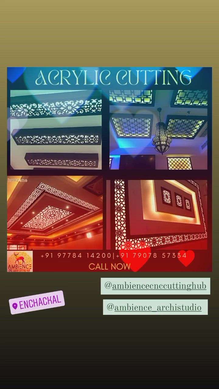 ✨️AMBIENCE CNC LASER CUTTING HUB✨️
Near EANCHAKKAL Junction, TRIVANDRUM.
For Any CNC LASER & ROUTER Cuttings
Free Feel To Contact Us : +91-7907857334(Wtsapp ) Or +91-9778414200(201)(Wtsapp ).