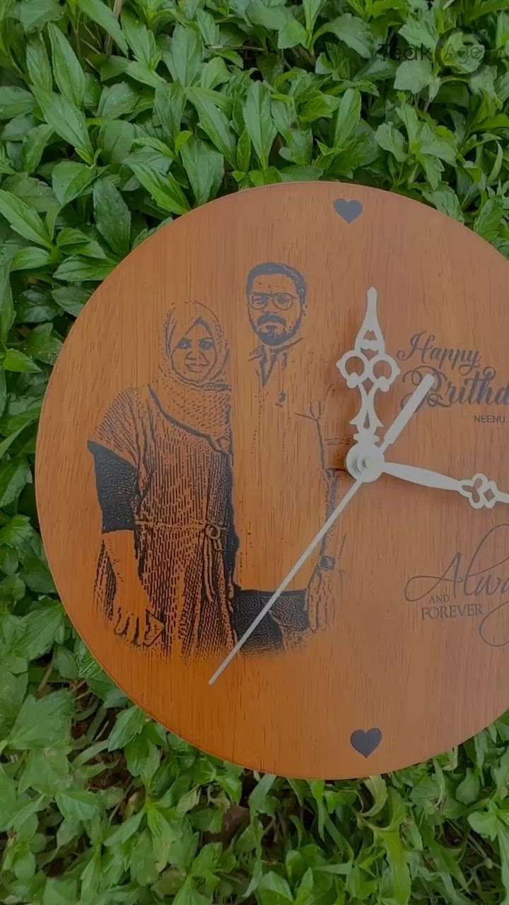 Customised Wooden clock with portrait and hamper
