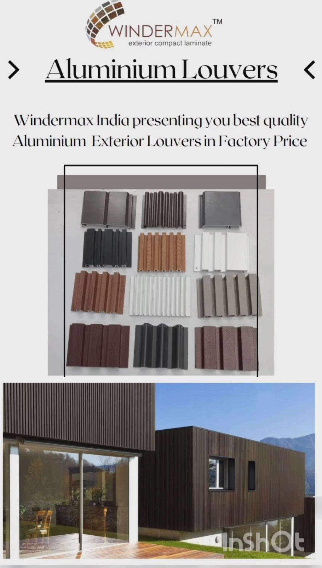 Aluminum louvers
at just 270 per sqft
. 
.
Get a classic look for your exterior
.
. 
#aluminium #aluminium louvers #exterior #exteriorelevation #elevation #modernexterior #exteriordesigner #louvers #modernelevation 
. 
. 
Stay connected for more information
. 
. 
www.windermaxindia.com
info@windermaxindia.com
Or call us on 9810980278, 9810980636