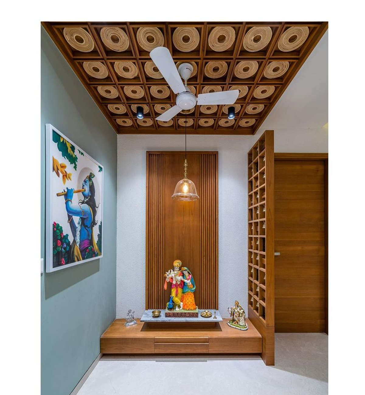 Ceiling, Prayer Room, Lighting, Storage, Door Designs by Carpenter Tara ðŸ’«âœ¨ furniture, Jodhpur | Kolo
