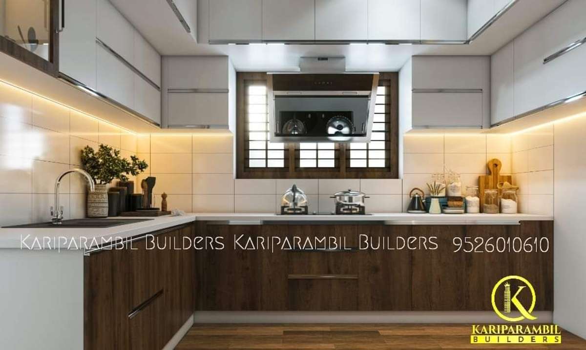 Kitchen, Storage Designs by Contractor Kariparambil Builders, Alappuzha | Kolo