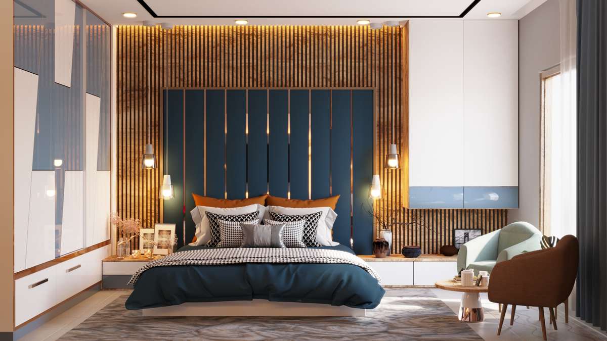Lighting, Furniture, Bedroom, Wall, Storage Designs by Interior Designer Råvi Patidar, Jaipur | Kolo