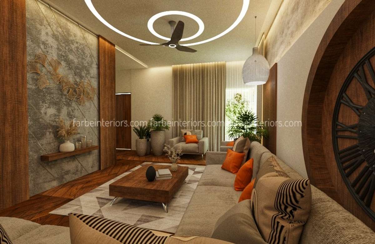Ceiling, Furniture, Living, Lighting, Storage Designs by Interior Designer farbe Interiors, Thrissur | Kolo