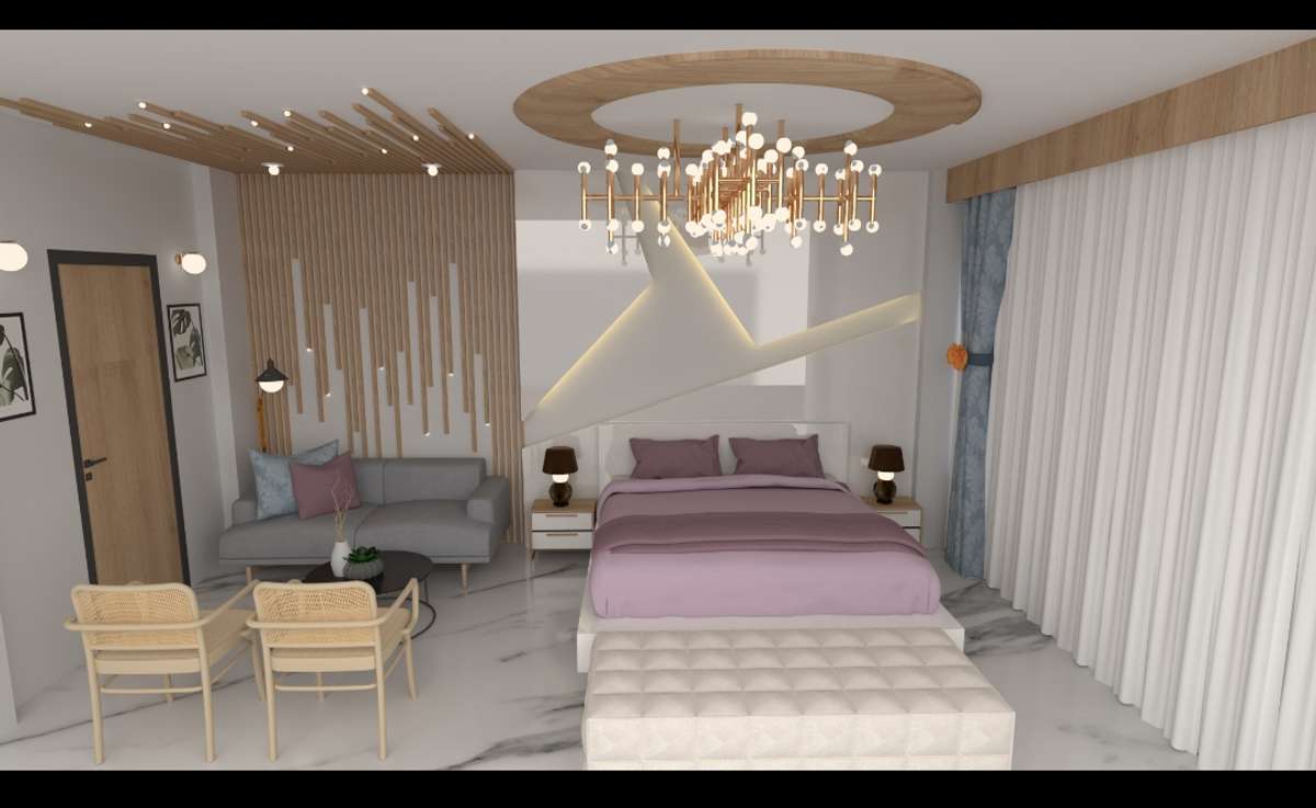 Ceiling, Furniture, Bedroom, Storage, Wall Designs by Interior Designer Anjela Mukherjee, Gurugram | Kolo