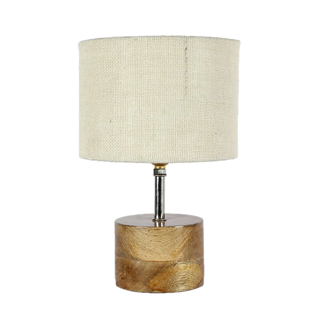 Wood base table lamp with White Jute Shade