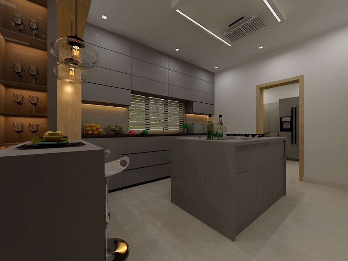 Kitchen, Lighting, Storage Designs by Interior Designer Abhishek Nambiar, Kannur | Kolo