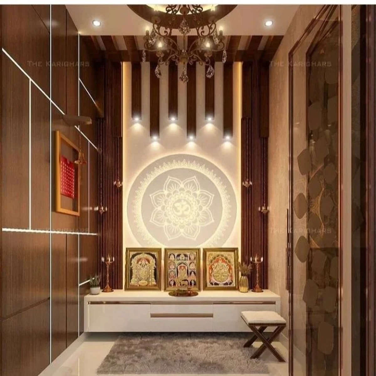 Prayer Room, Lighting, Storage Designs by Interior Designer Deepak Sharma, Delhi | Kolo