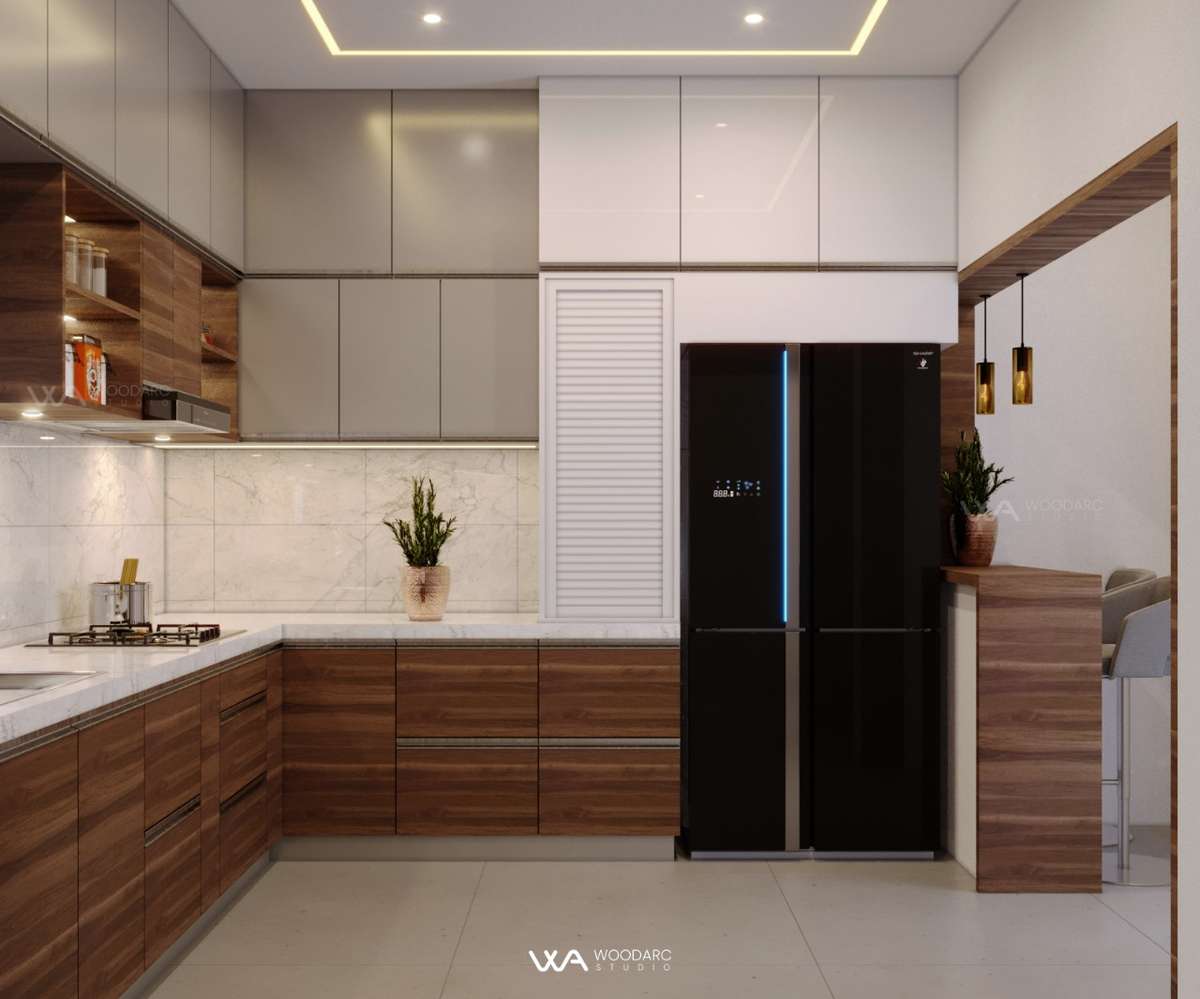 Kitchen, Lighting, Storage Designs by Interior Designer woodarc design studio, Malappuram | Kolo