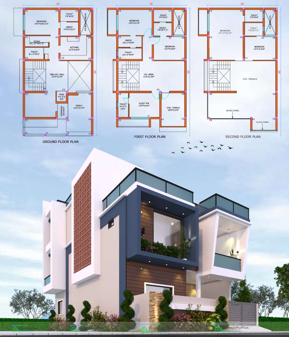 Exterior, Plans Designs by Civil Engineer Manisha Bedse, Indore | Kolo