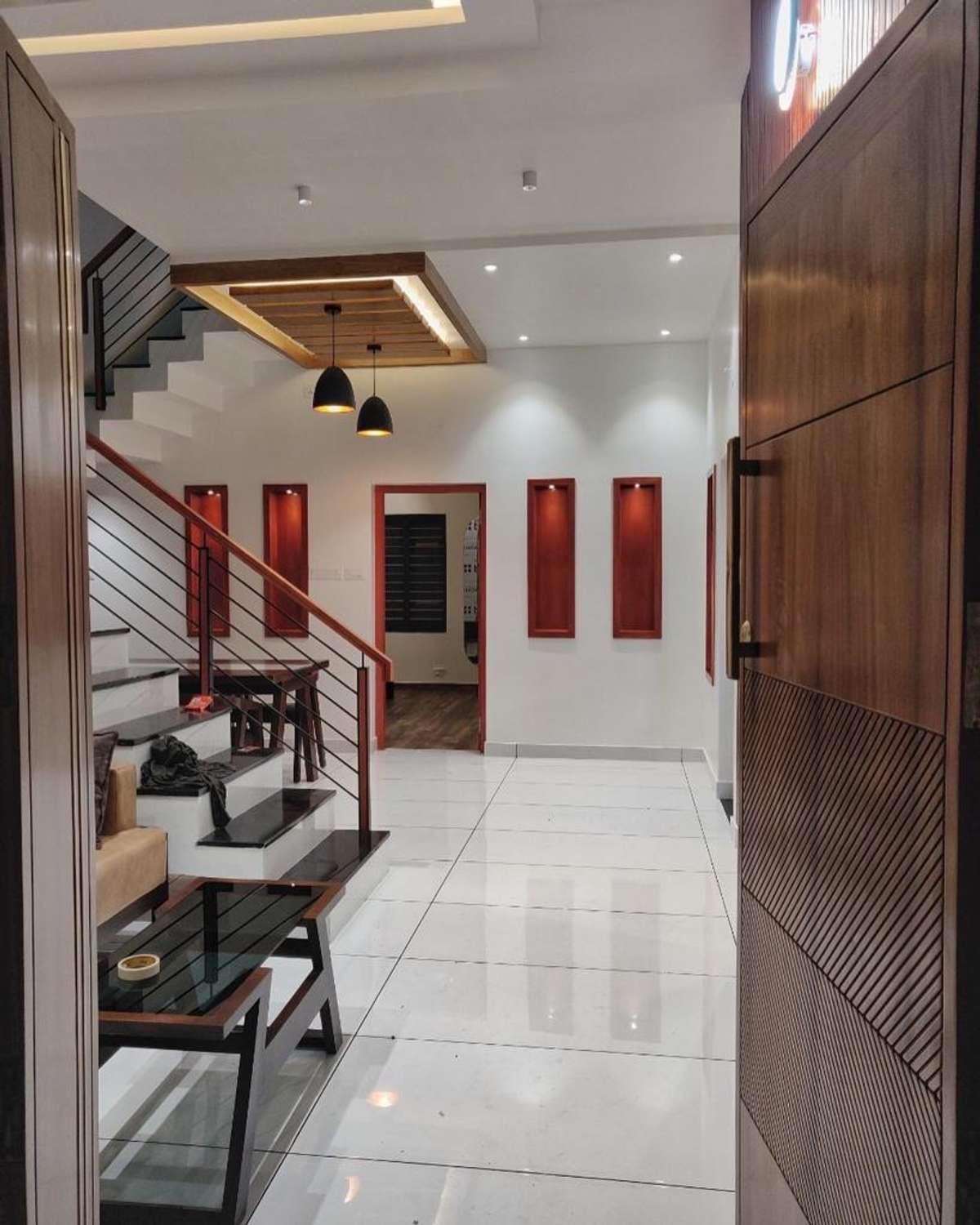 Ceiling, Lighting, Staircase, Storage, Flooring Designs by Architect Shan Tirur, Malappuram | Kolo