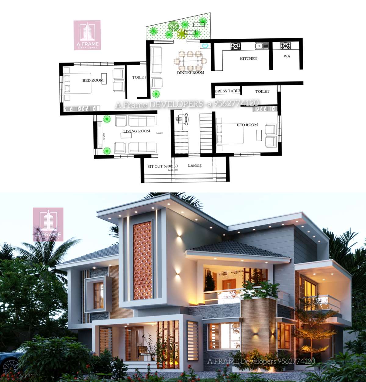 Designs by Civil Engineer Ajith Aramughan -A FRAME Developers, Thiruvananthapuram | Kolo
