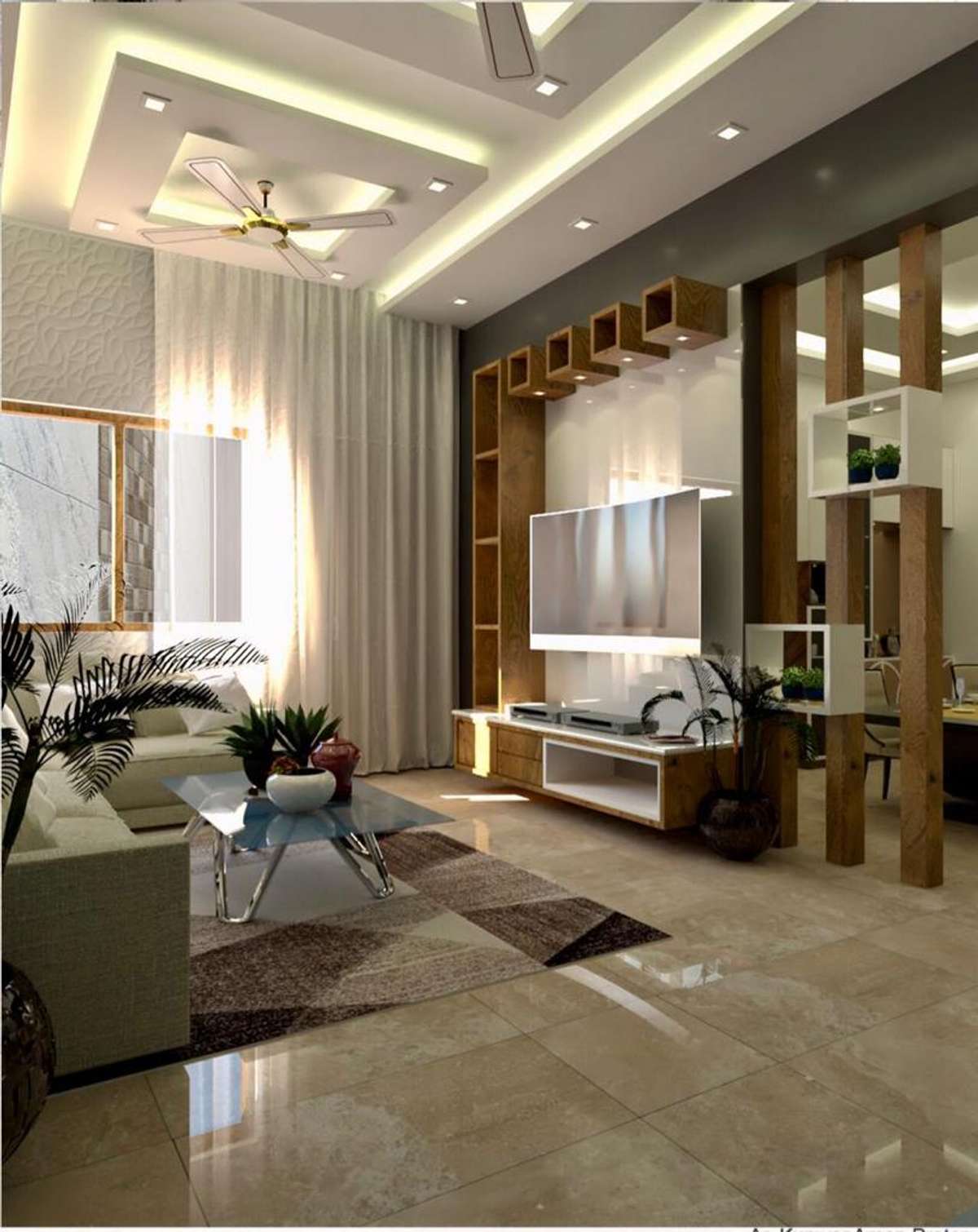 Ceiling, Furniture, Lighting, Living, Storage Designs by Contractor Rudra Infrastructure, Ghaziabad | Kolo