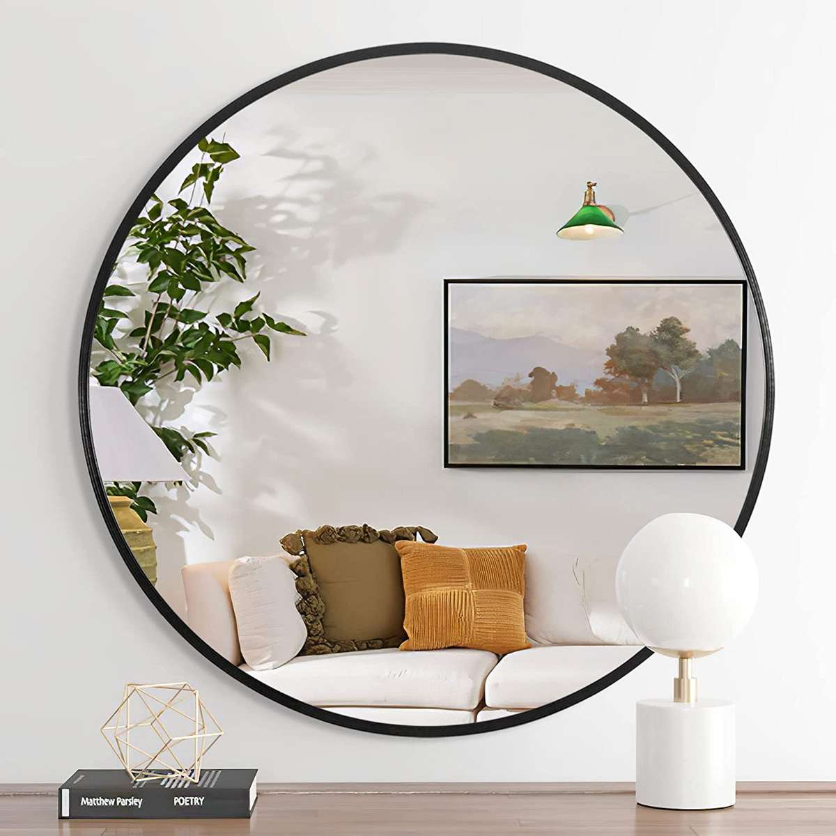 Trvone Black Round Mirror 32inch Circle Mirror Aluminum Alloy Frame