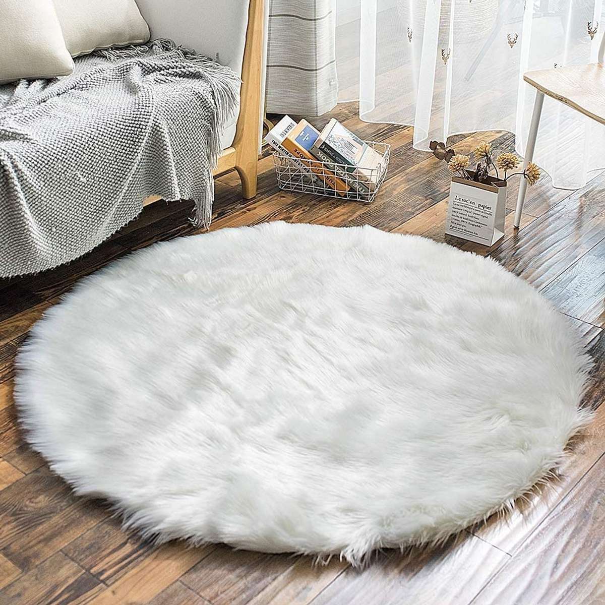 CottonFry Faux Sheepskin Fur Area Rugs Round Fur Throw Rug Floor Mat ...